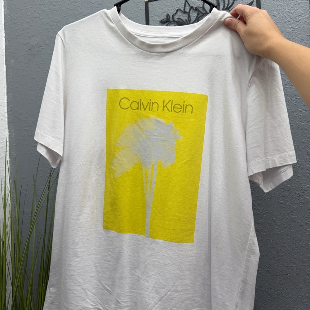 Calvin Klein White Tee with Yellow Palm Graphic
